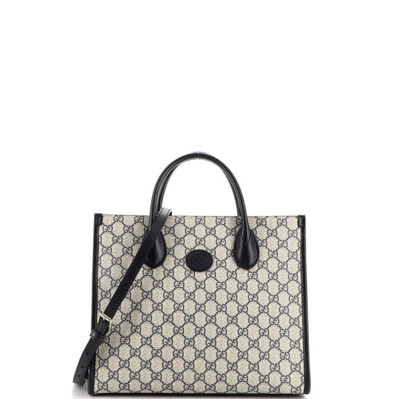 Gucci Handbags - Gucci Interlocking G Tote GG Coated Canvas and Leather Small Blue, Neutral